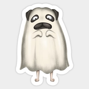 Cute Pug In Ghost Costume Sticker